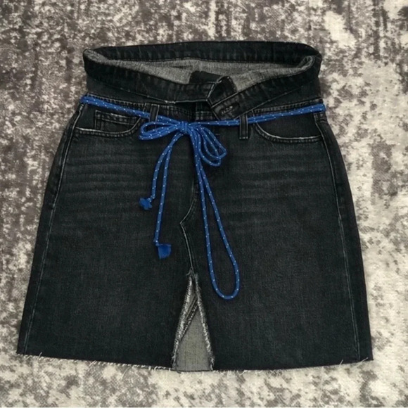 New Hudson Sloan Denim Skirt Fold Down belt raw edge high waist mini pencil jean - Picture 11 of 13